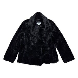 CALVIN KLEIN Faux Fur Luxury Designer Soft Black parka Coat Womens Large